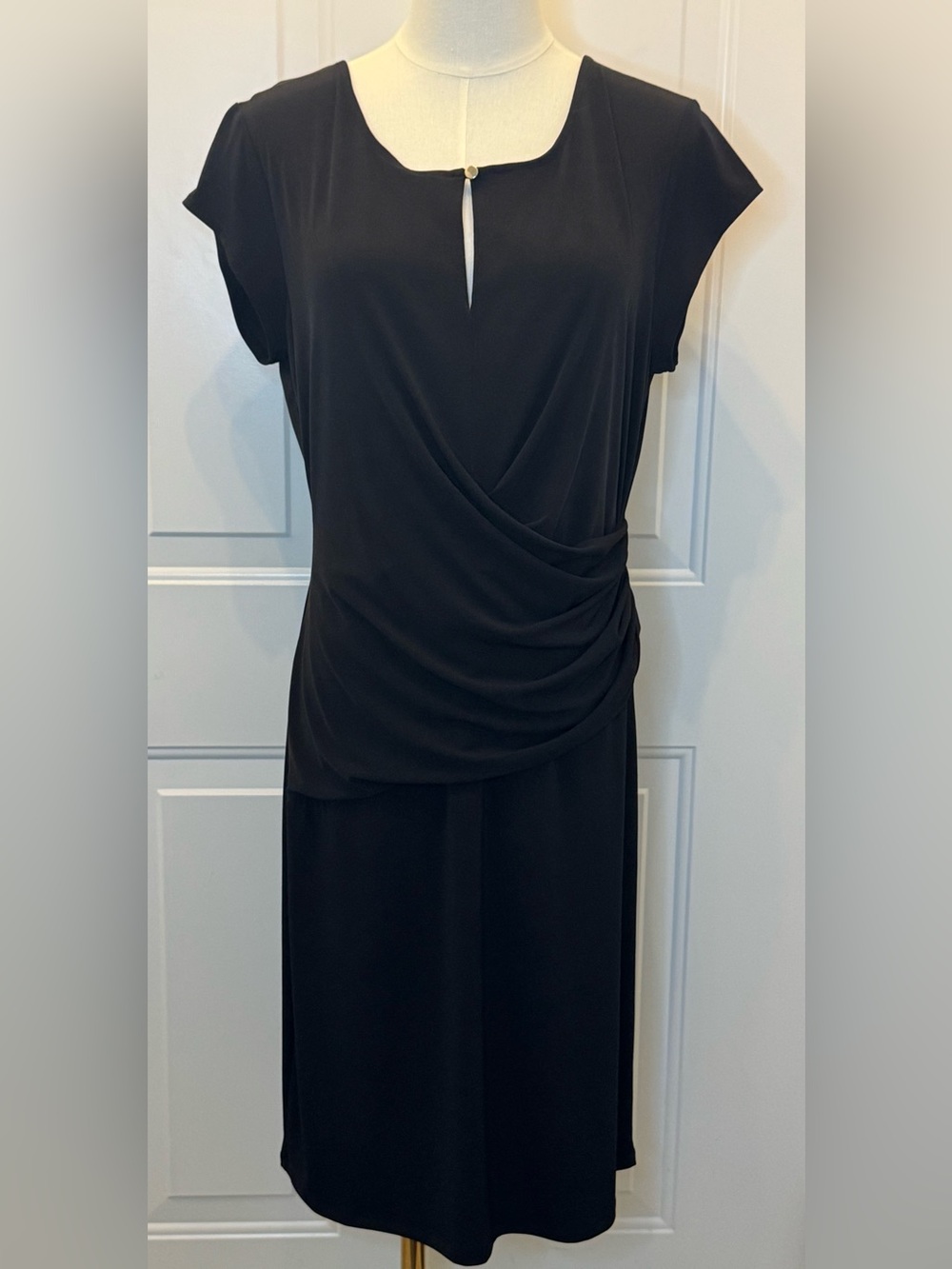 LBD New York & Company Black Draped Sheath Dress Career Date Day To Evening Sz L